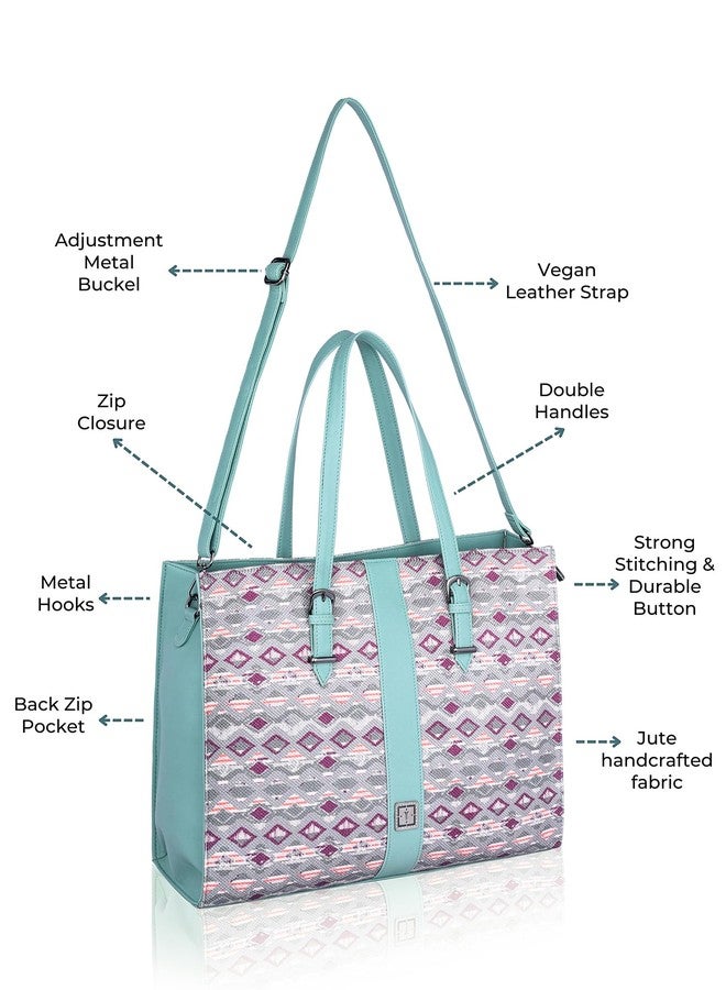 TEXAS Business Tote Bag | Premium Handcrafted Jute Shoulder Bag for Professionals & Office Essentials (Mint Blush) - Image 4