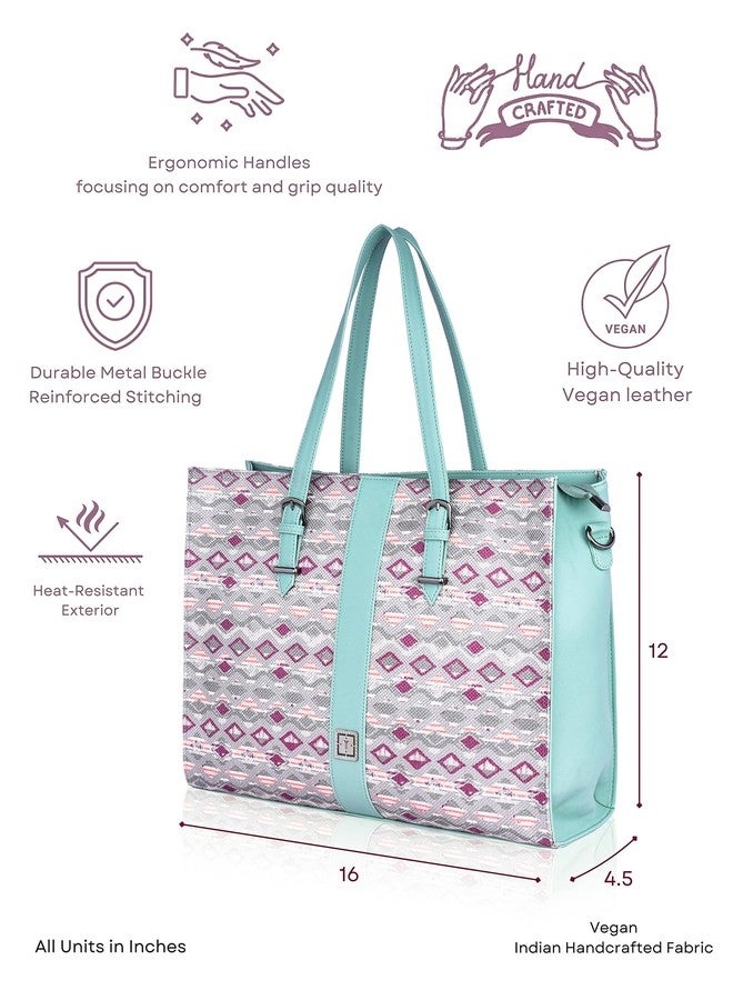 TEXAS Business Tote Bag | Premium Handcrafted Jute Shoulder Bag for Professionals & Office Essentials (Mint Blush) - Image 3