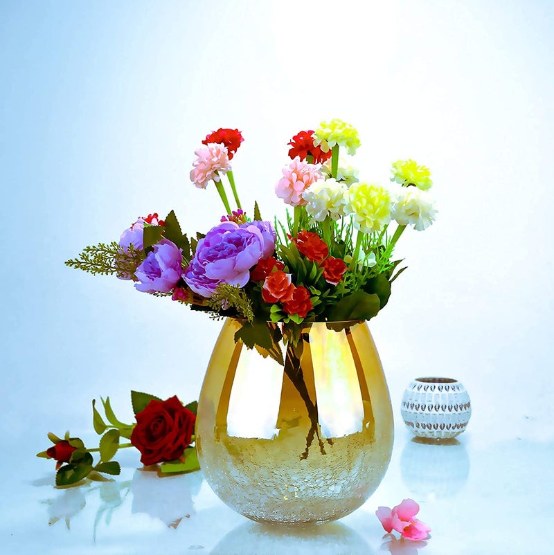 DECENT GLASS Glass Flower Vase Amber Color with Crackle Design Home Decor Vase 8 x 8 inch Crackle Amber