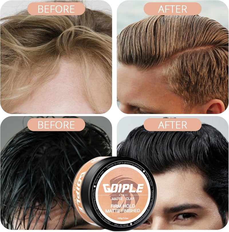 Goiple Hair Styling Clay, Matte Finish Hair Paste for Men, Water Based Matte Texture, Clay Pomade Ideal for All Men's Hair Types 100g (3.5oz) - Image 5
