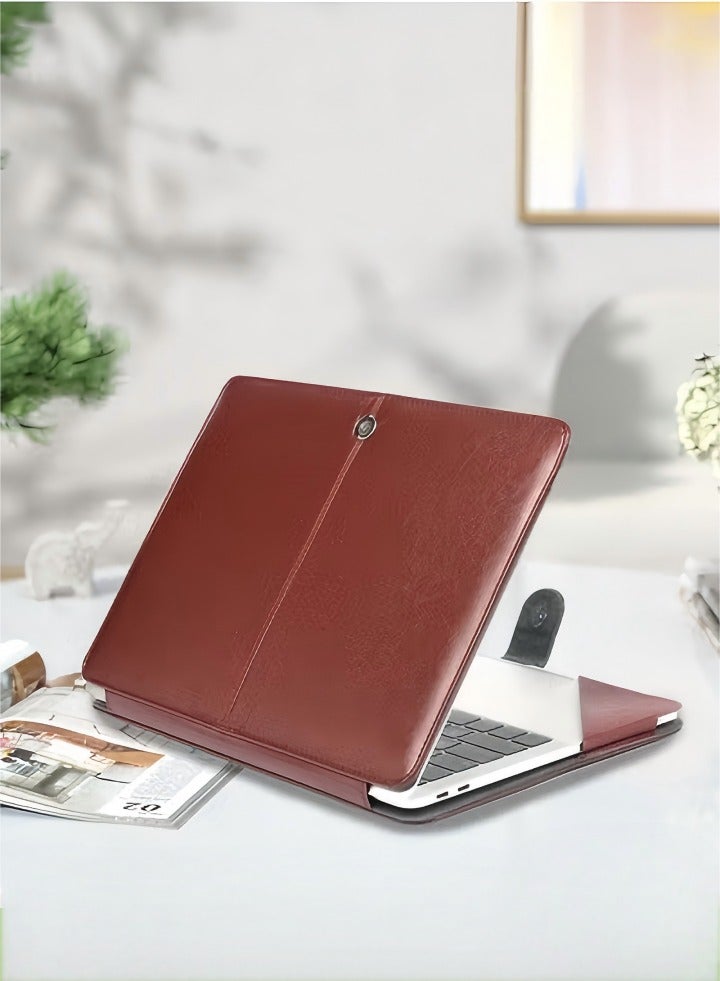 Notebook Sleeve Bag, Compatible with MacBook Air 13 inch Case , PU Leather Case Portfolio Protective Stand Cover Sleeve, Brown - Image 1