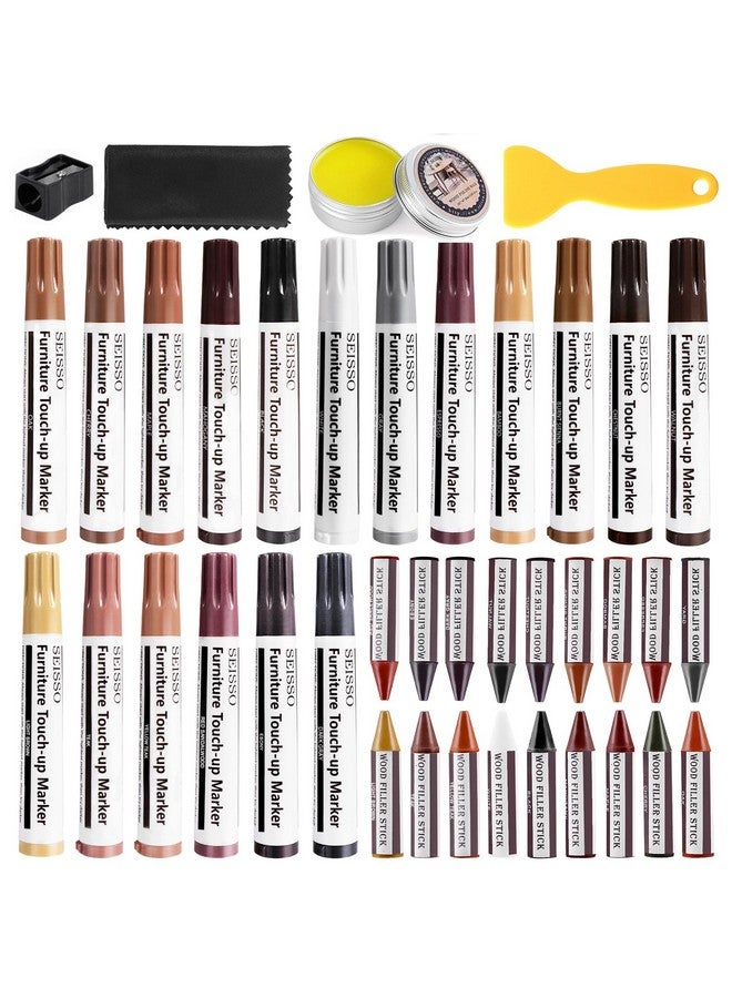 سيسو مجموعة إصلاح الأثاث SEISSO، 18 لونًا من أقلام التحديد وعصي حشو الخشب مع شمع تلميع الخشب - مجموعة إصلاح الأثاث لتغطية الخدوش والبقع والثقوب للطاولة الخشبية والخزانة والأرضيات والباب - Image 1