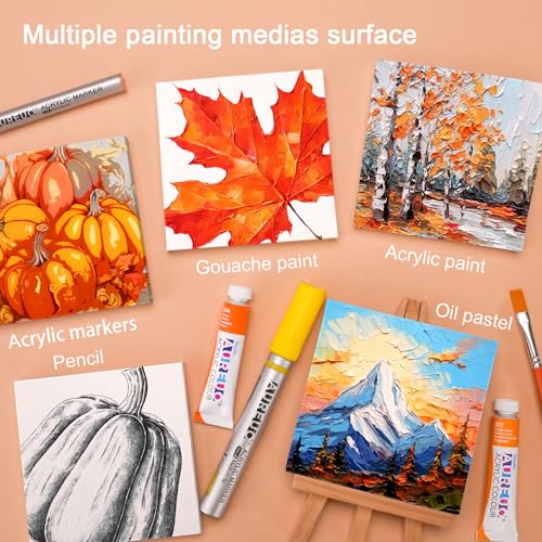AUREUO Mini Canvas and Easel Set - 4x4 Inch/ 12 Pack - 2/5 Inch Profile Small Square Canvas with Display Stand - Art Gift Set Bulk Pack Canvases for Acrylic Painting & Craft - Image 4