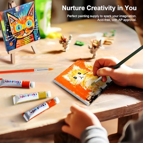 AUREUO Mini Canvas and Easel Set - 4x4 Inch/ 12 Pack - 2/5 Inch Profile Small Square Canvas with Display Stand - Art Gift Set Bulk Pack Canvases for Acrylic Painting & Craft - Image 5