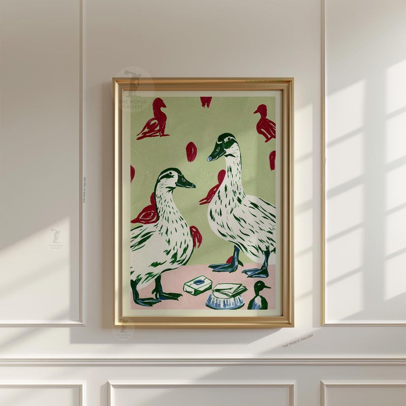 TNESSENTIAL Duck Folk Art Poster, Green Animal Print, Paper Wall Decor - Image 3
