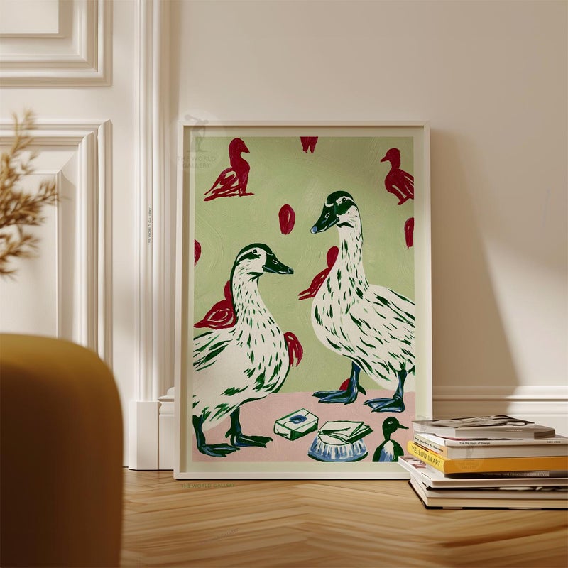 TNESSENTIAL Duck Folk Art Poster, Green Animal Print, Paper Wall Decor - Image 4