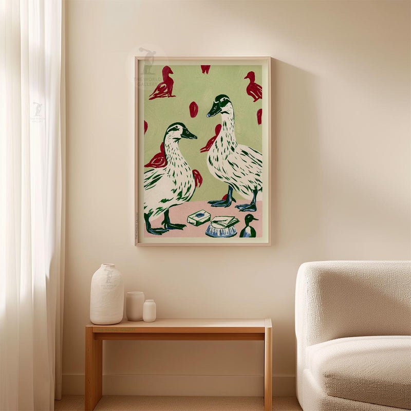 TNESSENTIAL Duck Folk Art Poster, Green Animal Print, Paper Wall Decor - Image 2