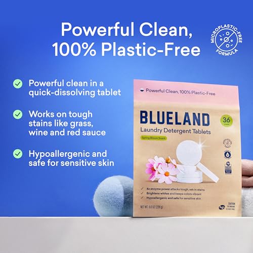 BLUELAND Laundry Detergent Tablets, Starter Set, Spring Bloom Scent, 60 Count with Tin, Plastic-Free Eco-Friendly Pods, Sheets, Liquid Alternative - Natural, Gentle - Image 2