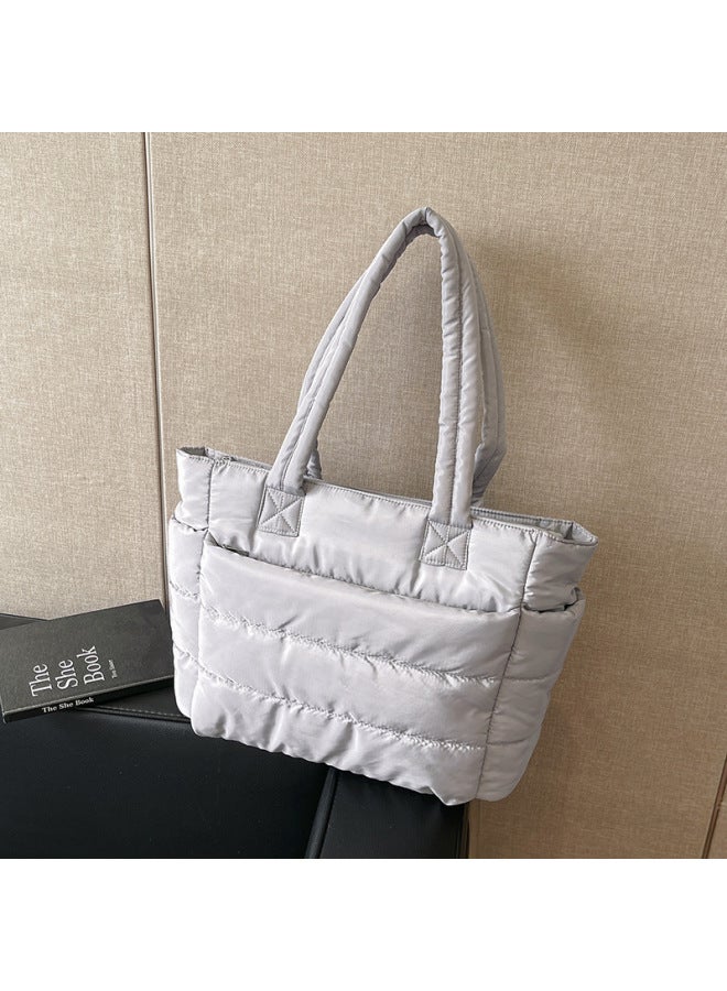 Women's Cotton Tote Bag, Lightweight Computer Bag, Work Clothing Large Capacity Travel Handbag, Shoulder Bag With Customized Logo-Color:grey-Size:44*16*28  - Image 5