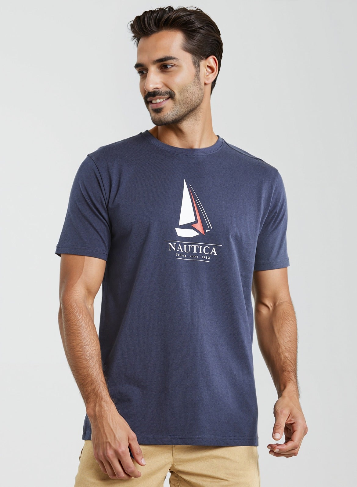 NAUTICA Navy Graphic Regular Fit Premium Cotton Crew Neck T-shirt