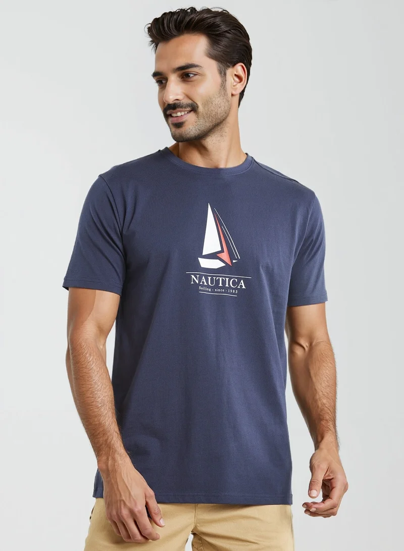 NAUTICA Graphic Regular Fit Premium Cotton Crew Neck T-shirt