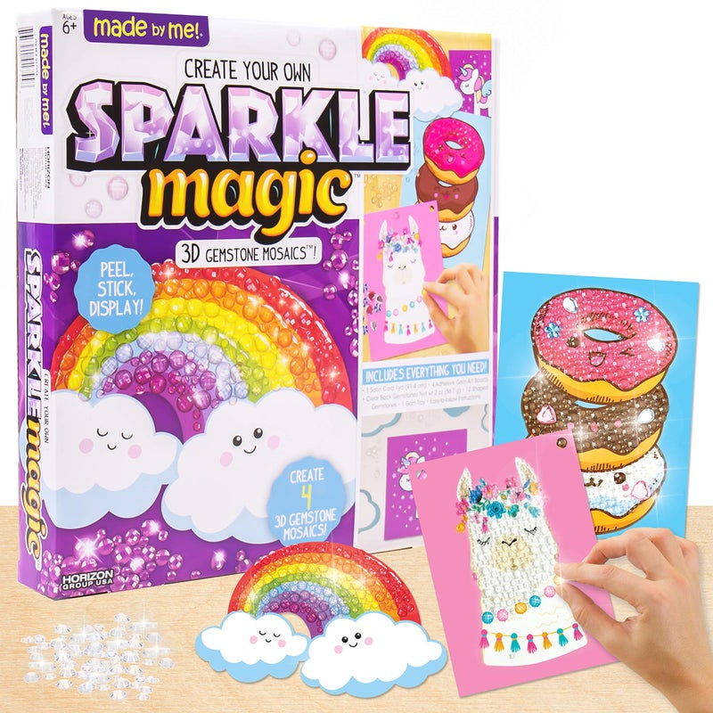 Made By Me Create Your Own Sparkle Magic 3D Gemstone Mosaics by Horizon Group USA DIY 3D Diamond Art Mosaic Art for Kids Create 4 3D Gemstone Art Peel Stick Display Multi - Image 2
