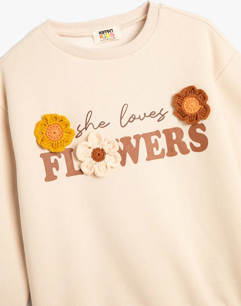 كوتون Sweat Floral Applique Detailed Long Sleeve Crew Neck With Ribbon