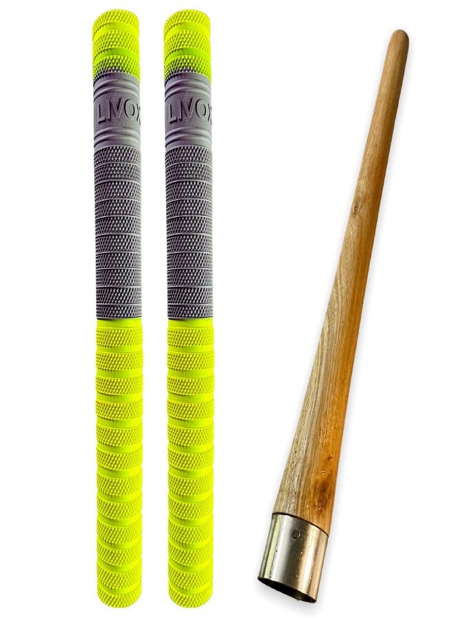 LIVOX Rubber Bat Grip Cone Ultra Tacky Shock Absorption Bat Gripper Cone Cricket Accessories for Boys Cricket Bat Handle, 1 Wooden Cone & 2 Bat Grip - Image 1