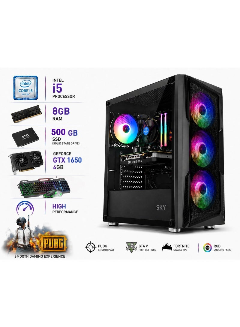 جهاز كمبيوتر ألعاب للأداء السريع والسلس، Intel Core i5 جيل سابع، GTX 1650 4GB، رام 8GB، SSD 500GB مع كيبورد وماوس جيمينج