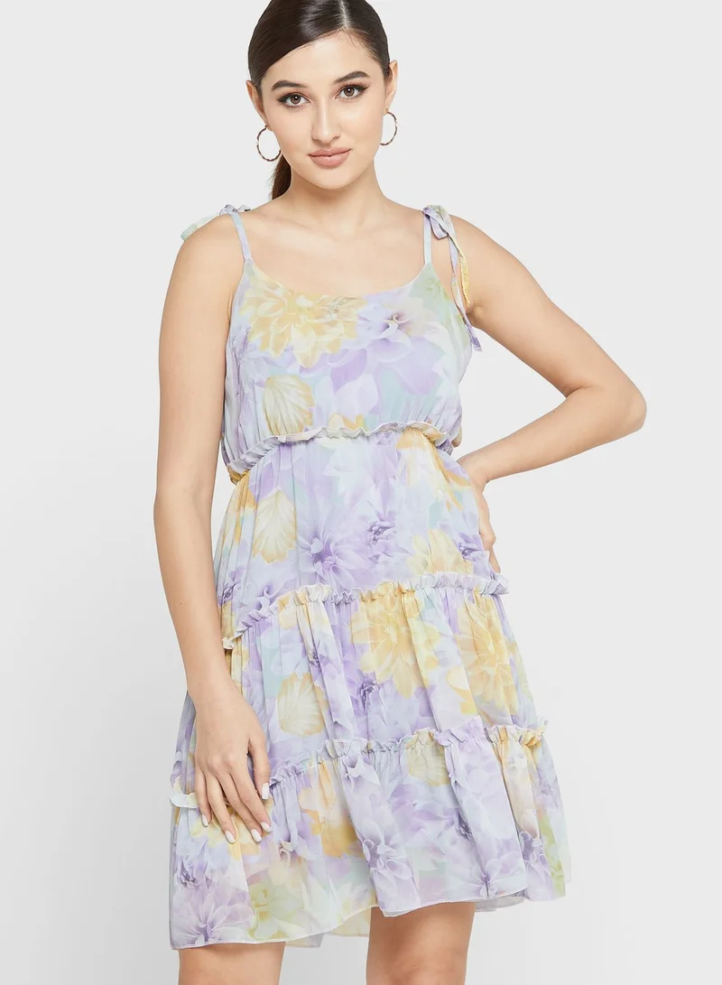 LASULA Ruffle Detail Printed Dress