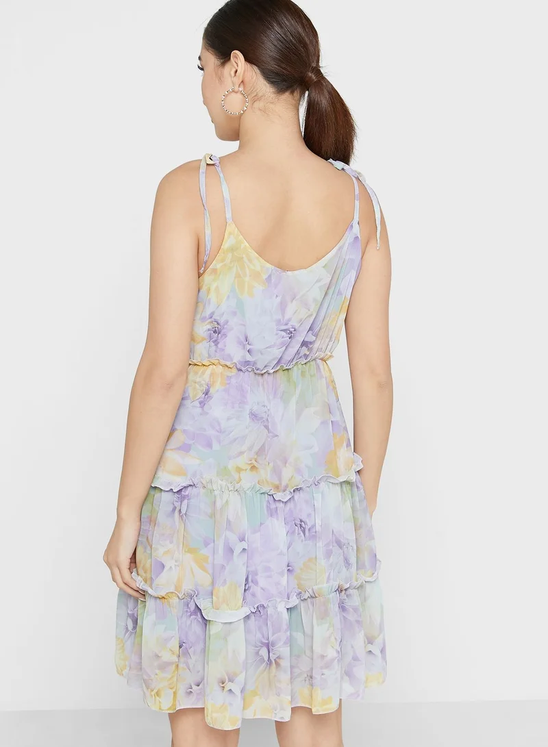 LASULA Ruffle Detail Printed Dress