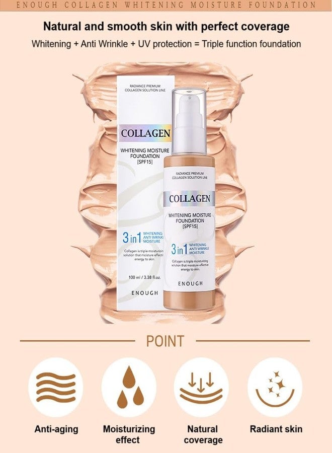 Enough Collagen 3in1 Whitening Moisture Foundation SPF15, 3.38 fl oz/ 100ml - Brightening, Moisturizing, Anti-Aging, Korean Skin Care Makeup (#21 Transparent beige, 3.38 fl oz / 100ml) - Image 4