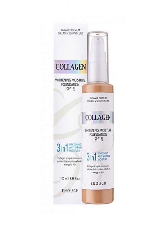 Enough Collagen 3in1 Whitening Moisture Foundation SPF15, 3.38 fl oz/ 100ml - Brightening, Moisturizing, Anti-Aging, Korean Skin Care Makeup (#21 Transparent beige, 3.38 fl oz / 100ml) - Image 1