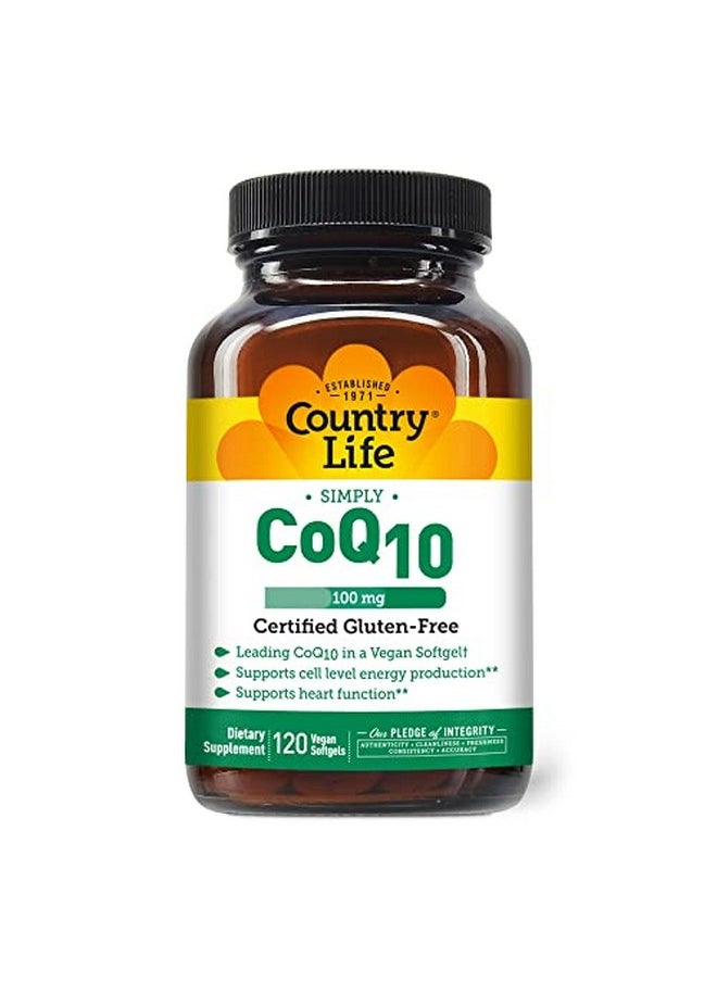 Country Life Simply Coq10 Supports Heart Function 100Mg 120 Softgels Certified Gluten Free Certified Vegan  - Image 1