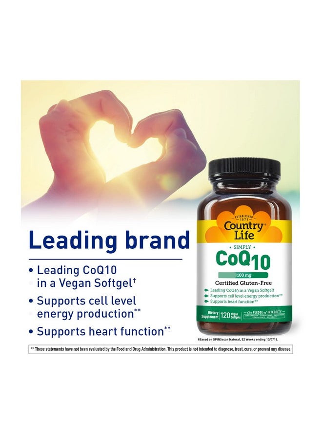Country Life Simply Coq10 Supports Heart Function 100Mg 120 Softgels Certified Gluten Free Certified Vegan  - Image 5