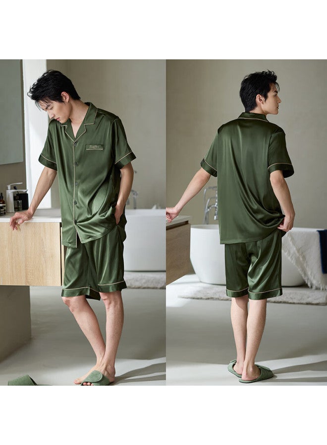 Xuanliang New Men's Ice Silk Short Sleeve Luxury Imitation Silk Sleepwear Set Suitable For Outdoor Wear