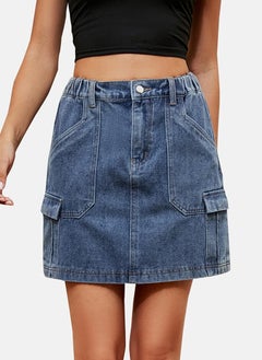يونيكي Blue Mid Rise Plain Mini Skirt  - Image 1