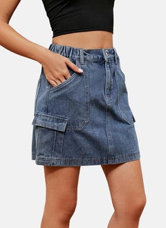 يونيكي Blue Mid Rise Plain Mini Skirt  - Image 2