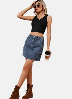 يونيكي Blue Mid Rise Plain Mini Skirt  - Image 5