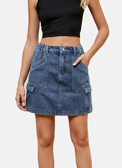 يونيكي Blue Mid Rise Plain Mini Skirt  - Image 3