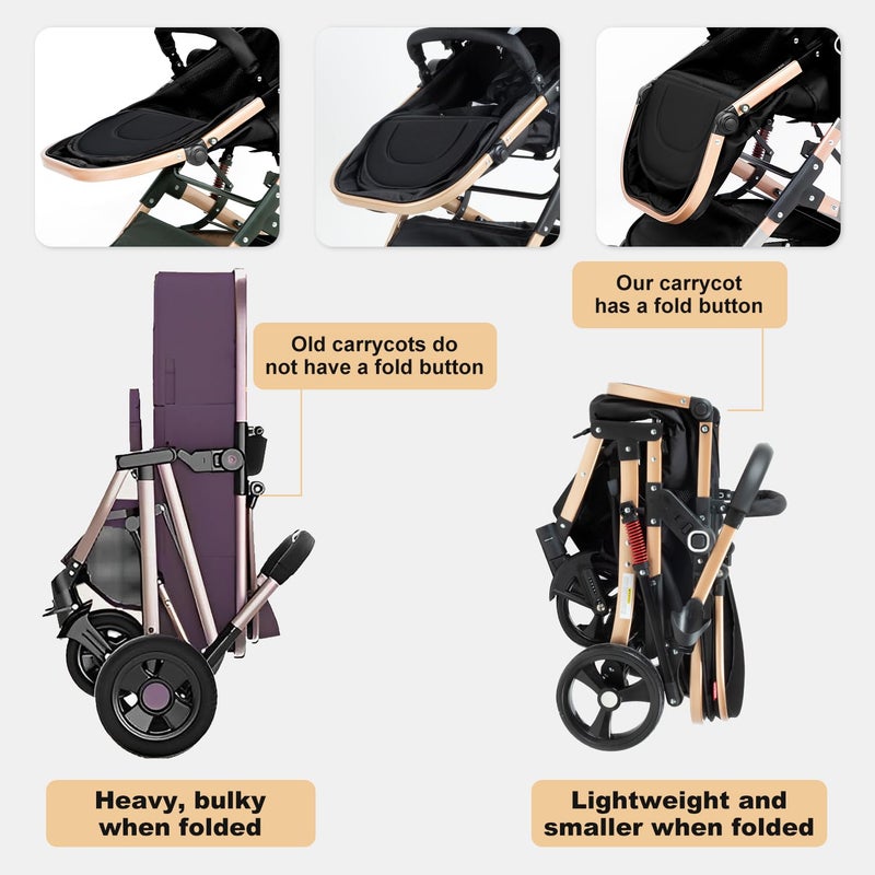PEARLOVE 2 in 1 Baby Stroller Newborn Foldable Pushchair Folding High Landscape Infant Carriage,Toddler Pushchair Black Baby Stroller - Image 4