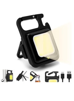 Mini COB Keychain Light - Rechargeable Small LED Flashlight, 800 Lumen Portable 4 Light Modes Pocket with Folding Bracket Bottle Opener & Magnet Base