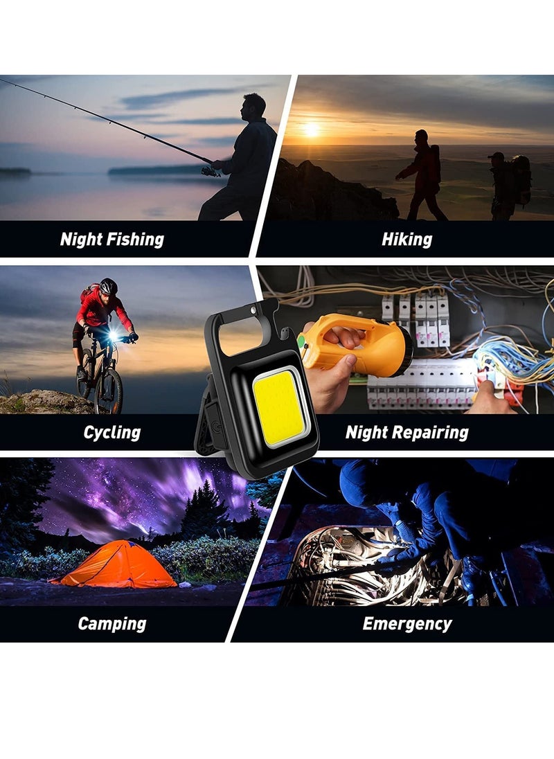 ELTRAZONE - Mini COB Keychain Light - Rechargeable Small LED Flashlight, 800 Lumen Portable 4 Light Modes Pocket with Folding Bracket Bottle Opener & Magnet Base - Image 1