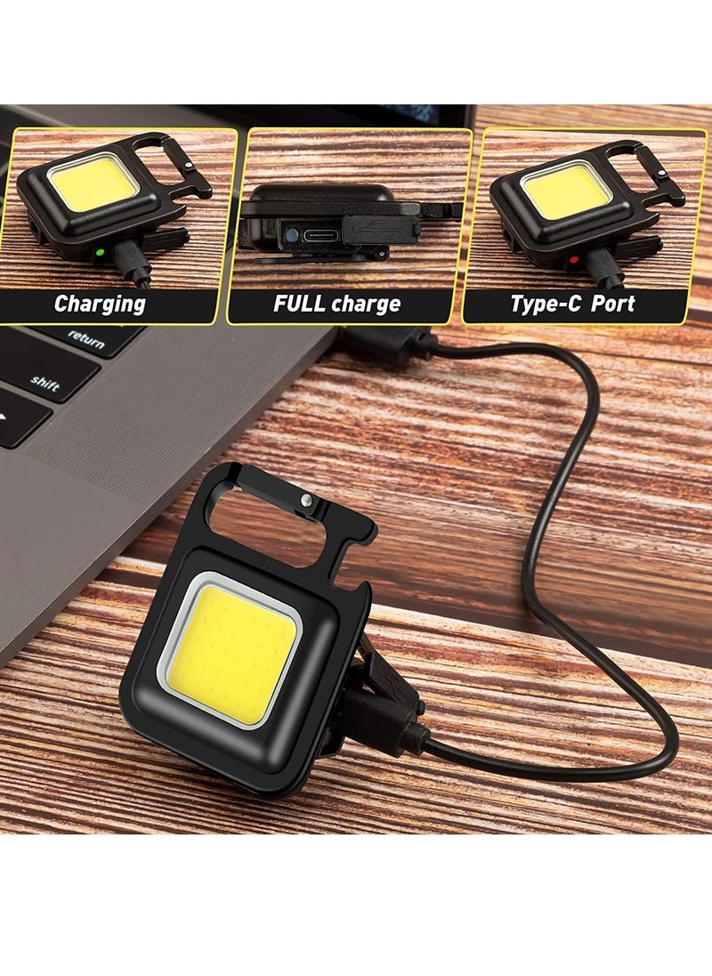 ELTRAZONE - Mini COB Keychain Light - Rechargeable Small LED Flashlight, 800 Lumen Portable 4 Light Modes Pocket with Folding Bracket Bottle Opener & Magnet Base - Image 1