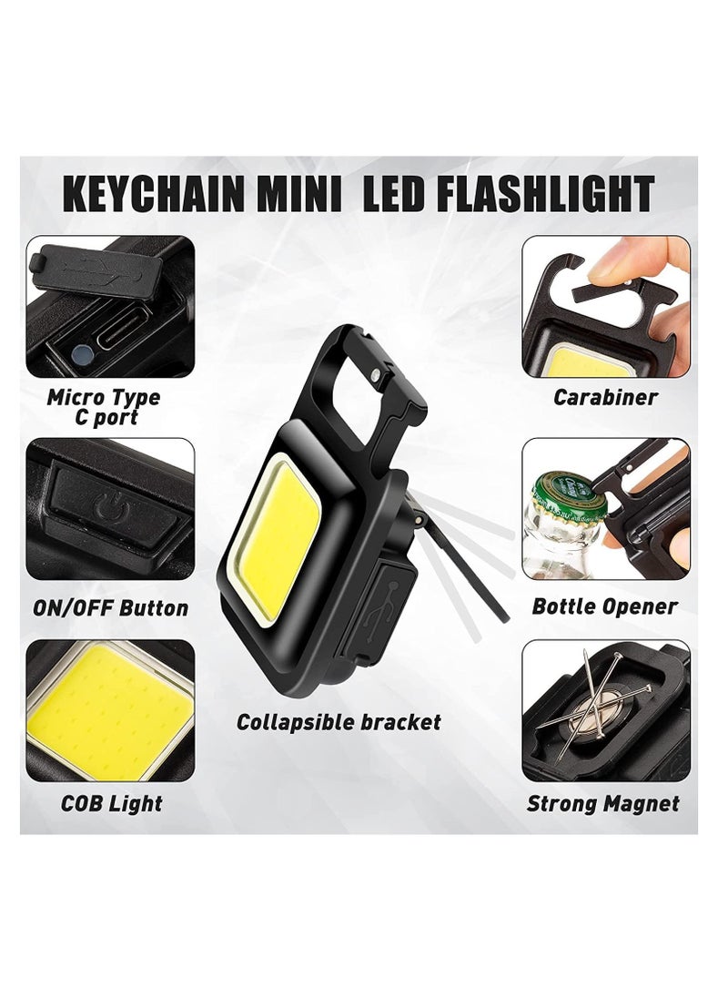 ELTRAZONE - Mini COB Keychain Light - Rechargeable Small LED Flashlight, 800 Lumen Portable 4 Light Modes Pocket with Folding Bracket Bottle Opener & Magnet Base - Image 1
