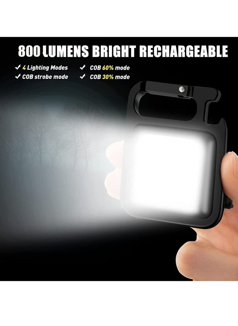 ELTRAZONE - Mini COB Keychain Light - Rechargeable Small LED Flashlight, 800 Lumen Portable 4 Light Modes Pocket with Folding Bracket Bottle Opener & Magnet Base - Image 1