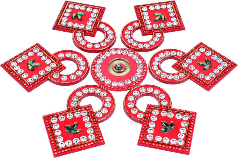 Aditri Creation Designer Floor Rangoli Reusable Small Acrylic Rangoli Gift for Home Interior Floor Indian Traditional Festival New Year Decorations Home Decor and Gift Return Gifts Ideas (Size:- 7")(Red) - Image 2