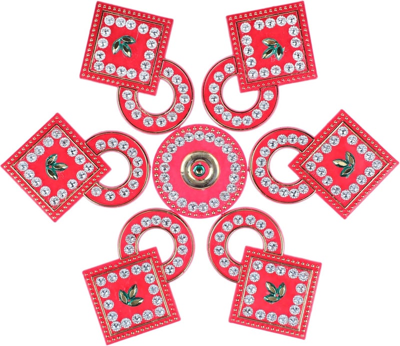 Aditri Creation Designer Floor Rangoli Reusable Small Acrylic Rangoli Gift for Home Interior Floor Indian Traditional Festival New Year Decorations Home Decor and Gift Return Gifts Ideas (Size:- 7")(Red) - Image 1