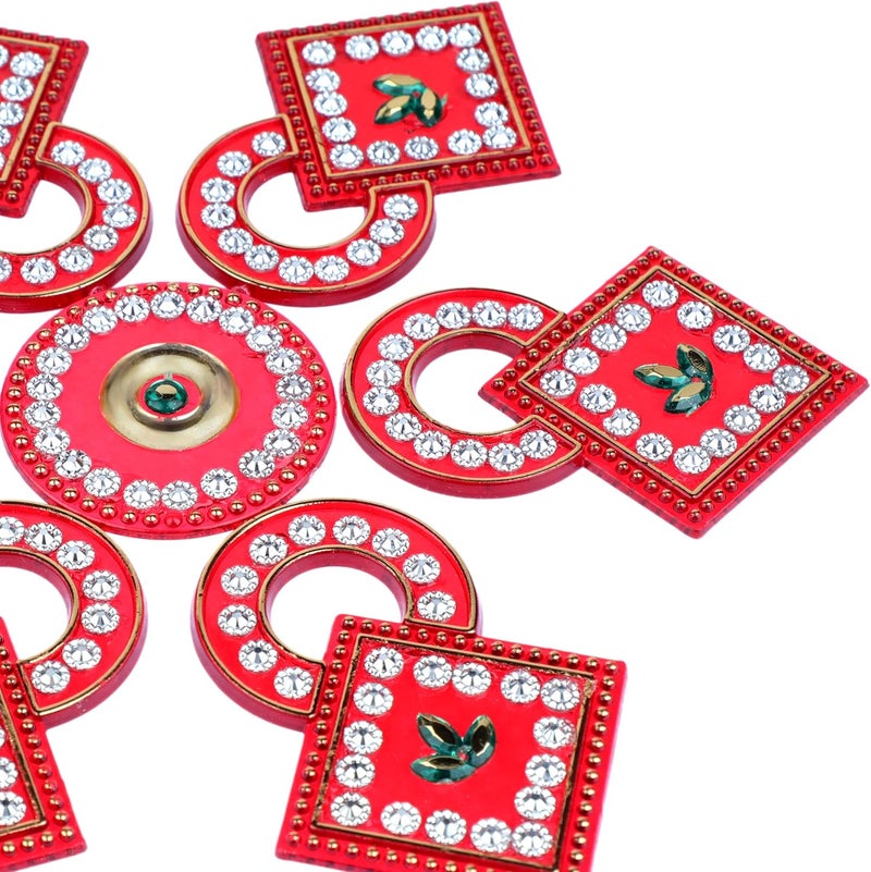 Aditri Creation Designer Floor Rangoli Reusable Small Acrylic Rangoli Gift for Home Interior Floor Indian Traditional Festival New Year Decorations Home Decor and Gift Return Gifts Ideas (Size:- 7")(Red) - Image 3