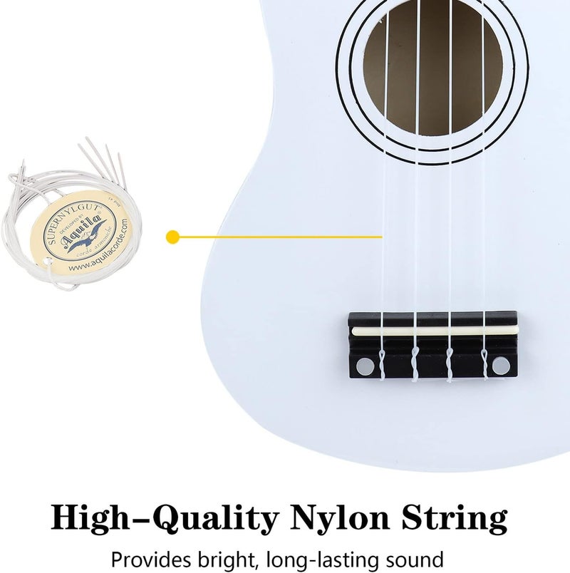 Amdini 21 Inch Ukulele for Beginners Basswood Soprano Ukelele Kit for Kids Adult Student Starter Mini Guitar Ukalelee Pack Bundle with Book Gig Bag Tuner Strap Picks Nylon Strings (White) - Image 4