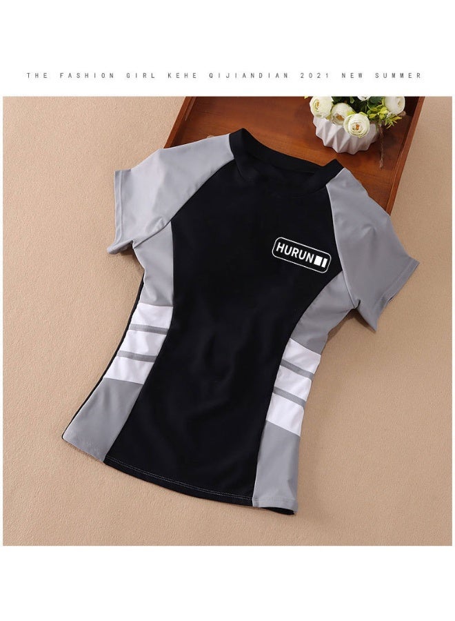 ملابس سباحة للبنات من قطعتين بأكمام قصيرة - حماية من الأشعة فوق البنفسجية، تصميم منقسم، سريع الجفاف ومريح - Image 4