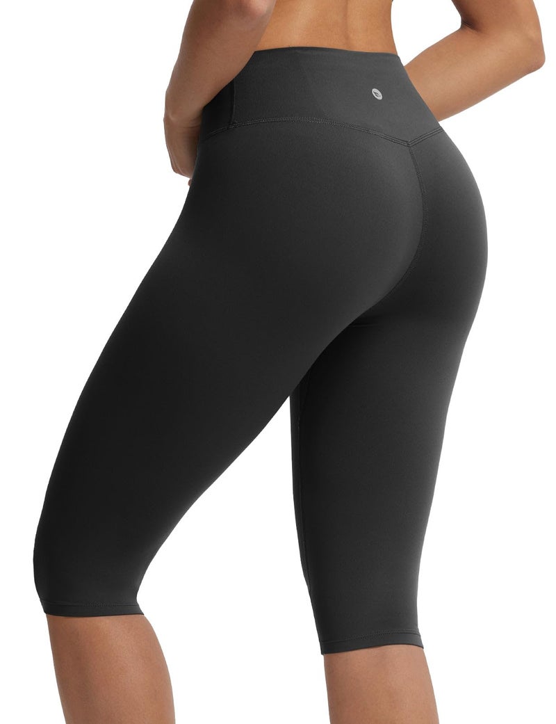 baleaf Women's Knee Length Capri Leggings High Waisted with Pocket 14" Yoga Stretch Casual Summer Workout Exercise Black L - Image 2