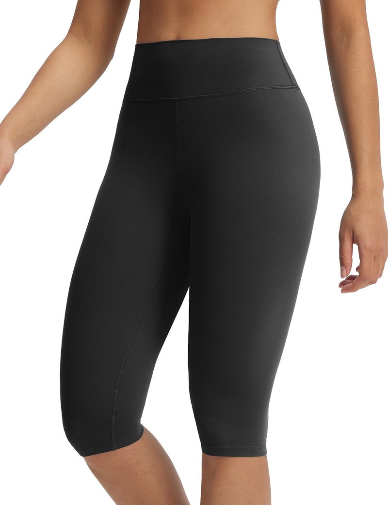 baleaf Women's Knee Length Capri Leggings High Waisted with Pocket 14" Yoga Stretch Casual Summer Workout Exercise Black L - Image 1