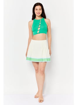 Couture Women Round Neck Sleeveless Ribbed Crop Tank Top, Green  - Image 3