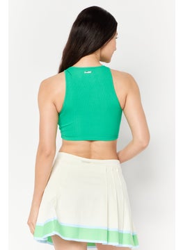 Couture Women Round Neck Sleeveless Ribbed Crop Tank Top, Green  - Image 4