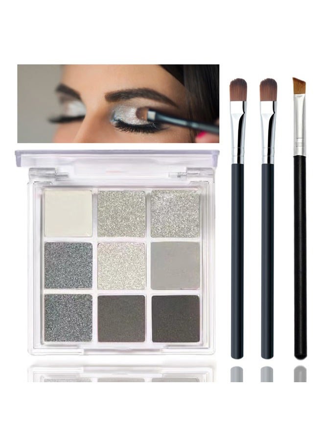 LZYLLS Black Smoky Eyeshadow Palette - Silver Shimmer, Grey, Gold, Brown - 9 Colors - Glitter & Matte Finish - Long Lasting, Waterproof - Pearl Eye Shadow Palette - Includes Eyeshadow Brush - Image 1