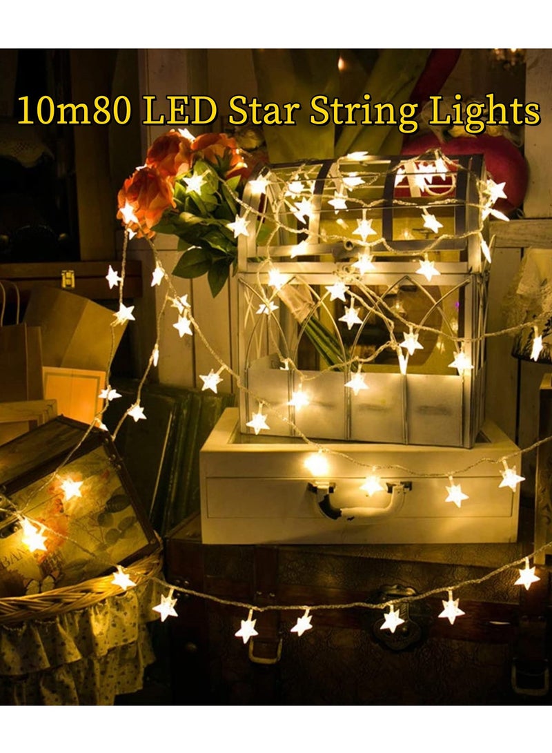 80 LED Star String Lights, 10m USB Waterproof Decoration , with 8 Modes Timing Remote Control for Indoor Outdoor Bedroom, Warm White  - Image 2