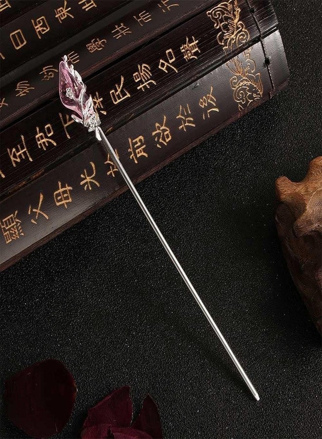 BWESOO Purple Chinese Japanese Hairpin Chopsticks, Jade Metal Retro Vintage Hair Stick Styling Pins for Women Girl - Image 1