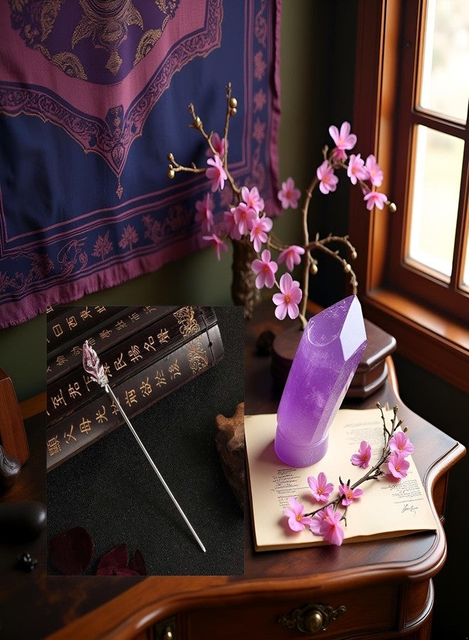 BWESOO Purple Chinese Japanese Hairpin Chopsticks, Jade Metal Retro Vintage Hair Stick Styling Pins for Women Girl - Image 4