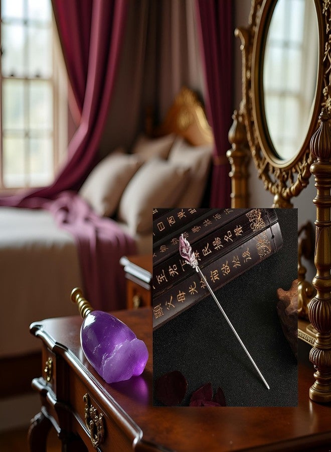BWESOO Purple Chinese Japanese Hairpin Chopsticks, Jade Metal Retro Vintage Hair Stick Styling Pins for Women Girl - Image 3